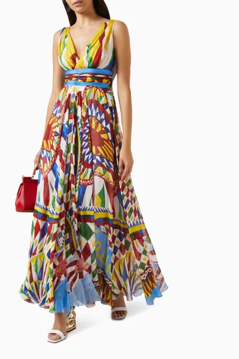 Carreto Print Maxi Dress in Silk Chiffon