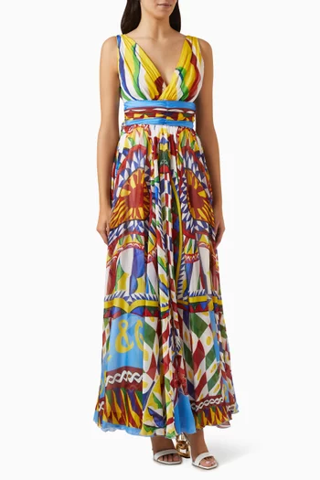 Carreto Print Maxi Dress in Silk Chiffon