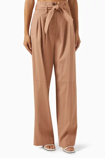 Flannel Belted Pants in Stretch-wool