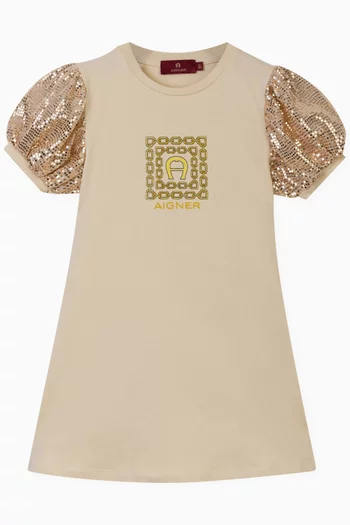 Sequin-embellished Logo Dress in Cotton-jersey