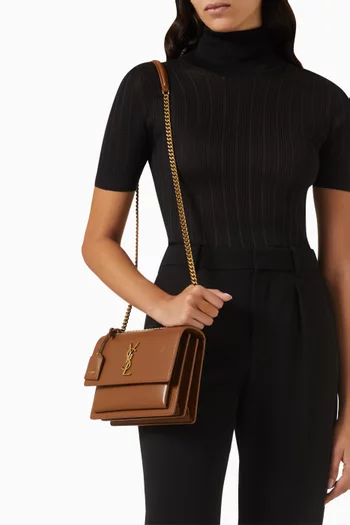 Medium Sunset Shoulder Bag in Smooth Leather