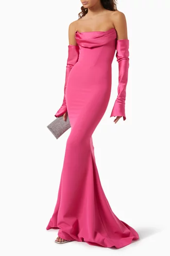 Raven Off-Shoulder Gown in Crêpe