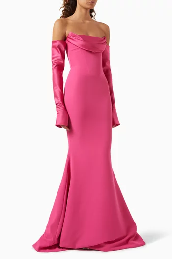 Raven Off-Shoulder Gown in Crêpe
