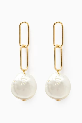 Kiku Paperclip Pearl Earrings in 18k Gold