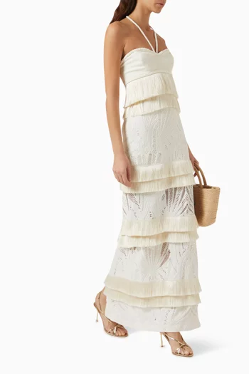 Fringe Trim Maxi Skirt in Lace