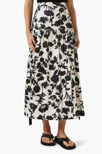 Udente Long Skirt in Printed Cotton Satin