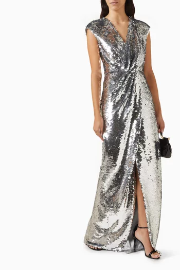 Sequinned Draped Maxi Dress
