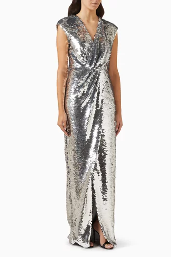Sequinned Draped Maxi Dress