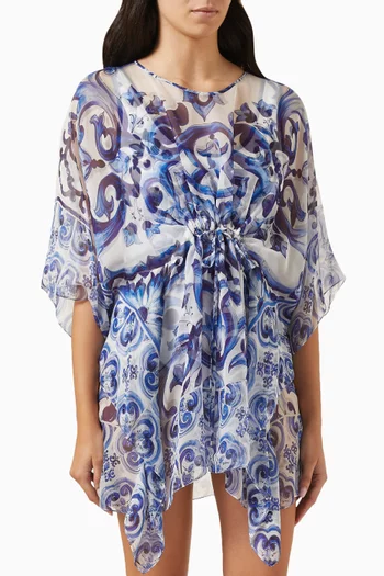 Majolica Print Mini Kaftan in Silk Chiffon