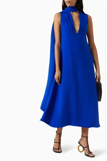 V-neck Sash Maxi Dress in Crêpe