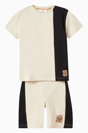 Colour-block T-shirt & Shorts Set in Cotton Jersey