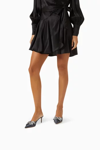 Paley 70 Crystal Bow Mules in Satin