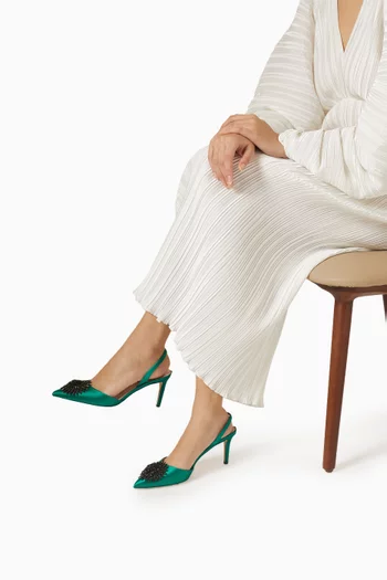 Shamsa 70 Embellished Slingback Pumps in Satin