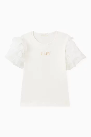 Ruffled-trim T-shirt in Cotton
