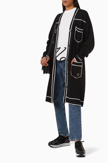 Logo Belted Cardigan in Cotton & Wool
