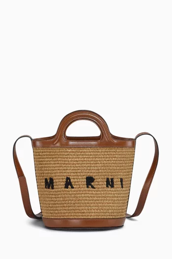 Small Tropicalia Bag in Leather & Raffia-effect