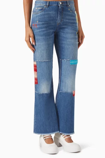 Mohair-patch Bootcut Jeans in Denim