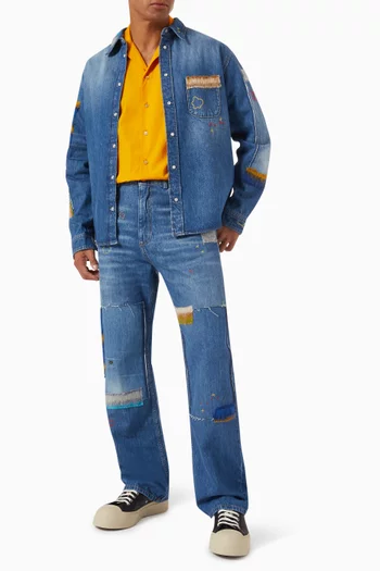 Patchwork Straight-leg Jeans in Cotton Denim