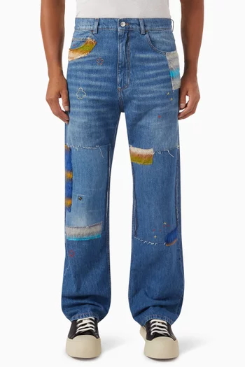 Patchwork Straight-leg Jeans in Cotton Denim