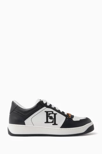 Embroidered Logo Sneakers in Leather