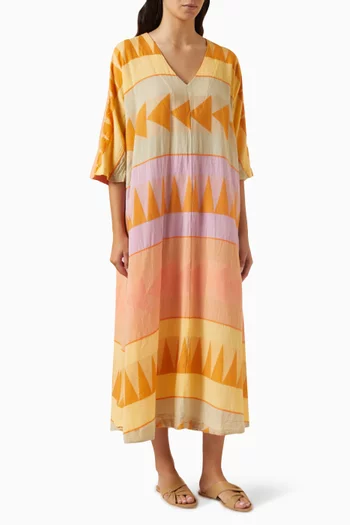 فستان زاكار طويل مزين بنقشة قطن