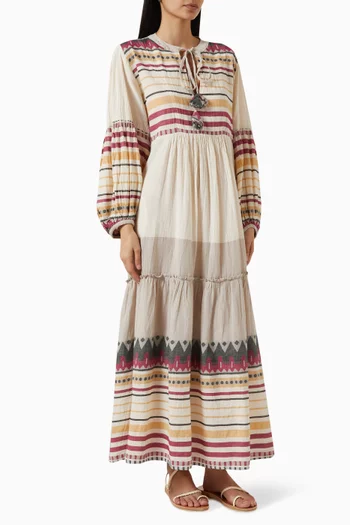 فستان زاكار طويل مزين بنقشة قطن