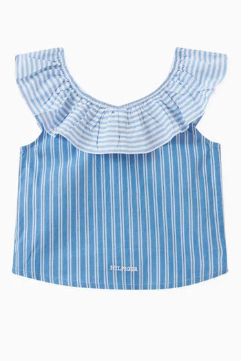 Mixed Stripe Frill Top in Cotton