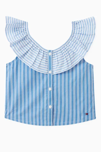 Mixed Stripe Frill Top in Cotton