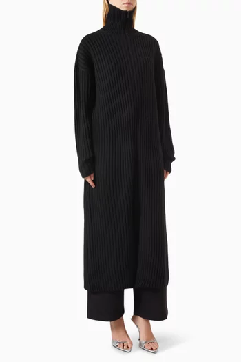 Full-zip Ribbed Cardigan in Wool-blend Knit