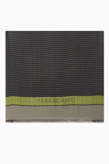 Striped Logo Scarf in Wool Blend