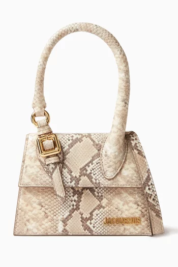 Le Chiquito Moyen Boucle Tote Bag in Snake-embossed Leather