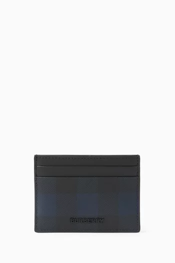 Logo Card Case in Check Canvas & Leather
