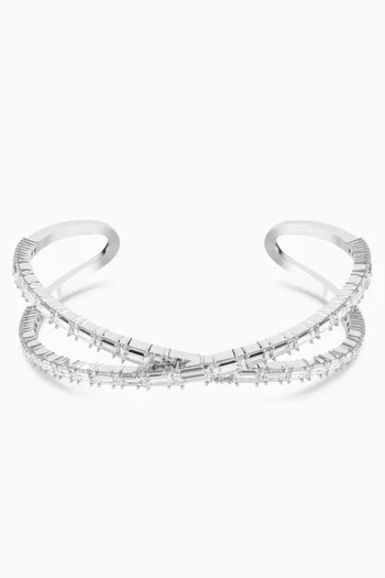 Hyperbola Infinity Crystal Cuff Bracelet in Rhodium-plated Metal