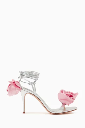 3D Flowers 85 Strappy Sandals in Metallic Leather