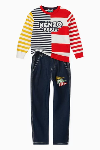 Sailor Striped Logo Sweatshirt in Cotton Knit