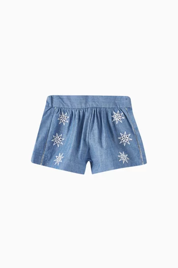 Star-embroidered Shorts in Cotton Chambray