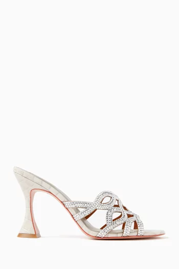 حذاء تيفاني مفتوح مرصع بكريستال بكعب 85 مم جلد بنقشة جلد التمساح