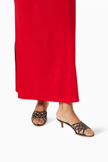 حذاء ناديج مفتوح من الخلف بكعب 55 مم جلد مرصع بالكريستال