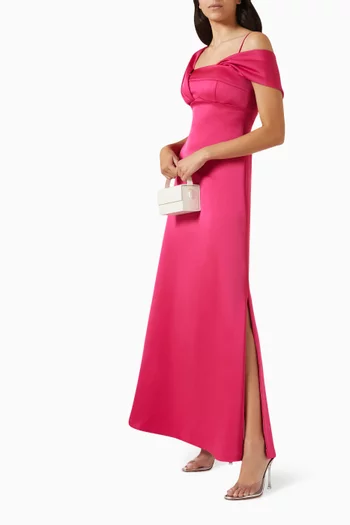Asymmetrical A-line Maxi Dress in Satin