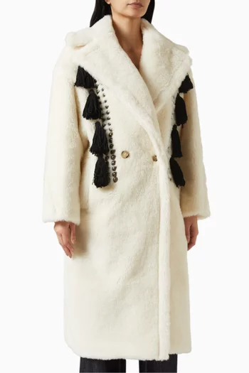 Demetra Teddy Bear Icon Embroidered Coat in Wool Blend