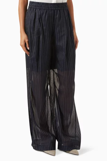 Pinstriped Oversized Semi-sheer Pants in Cotton-blend