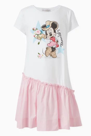 x Minnie Mouse Two-tone Ruffled Dress in Cotton-jersey