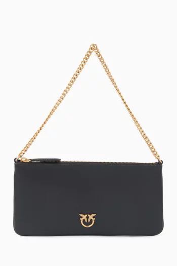 Horizontal Flat Shoulder Bag in leather