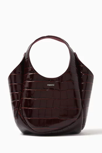Mini Bucket Swipe Bag in Croc-embossed leather