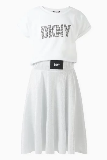 Logo-patch Midi Skirt in Plissé Fabric