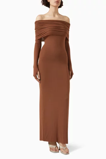 Amara Off-shoulder Maxi Dress in Cashmere-viscose