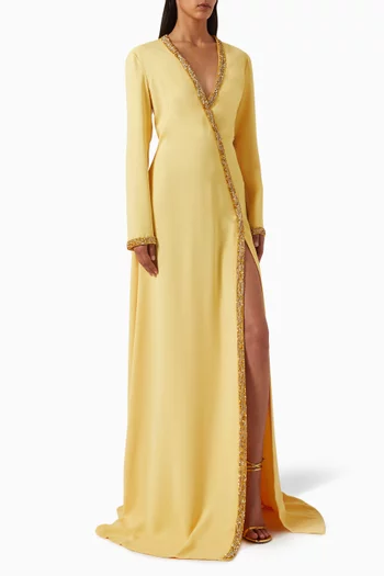 Embellished Slit Gown in Crepe