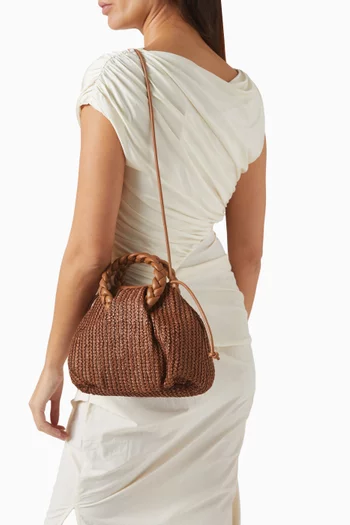 Medium Bombon Braided Top-handle Bag in Raffia