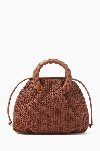 Medium Bombon Braided Top-handle Bag in Raffia