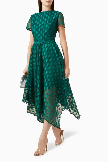 Handkerchief-hem Midi Dress in Lace